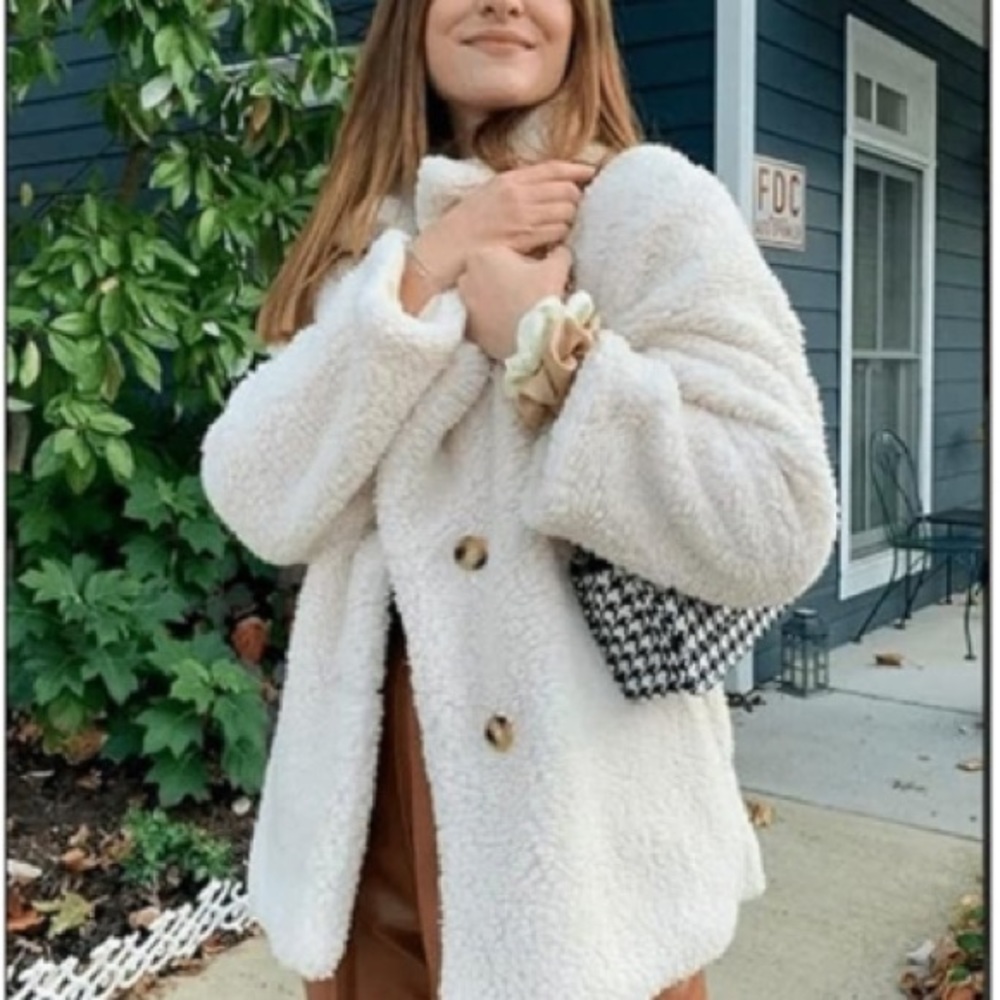 white teddy women jacket plush jacket oversized fit - Picture 3 of 5